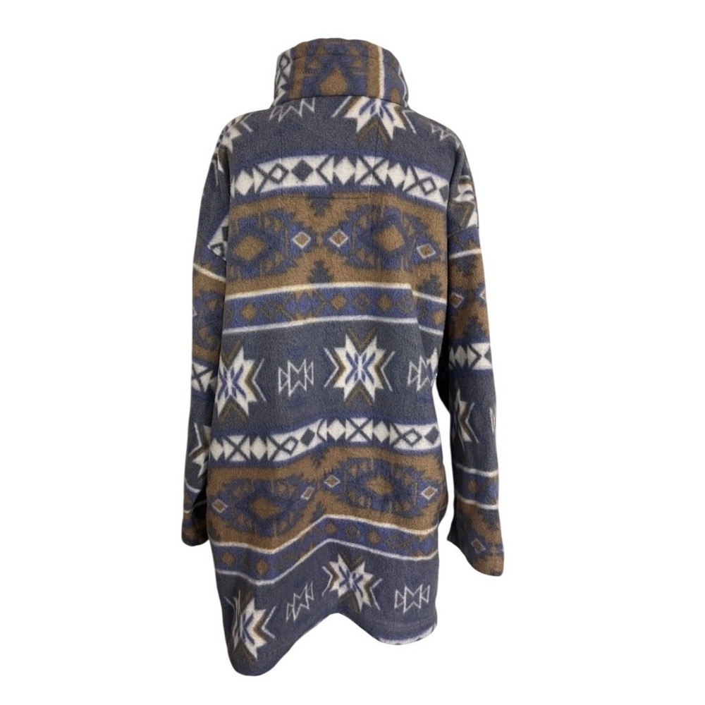 Vintage Southwestern Geometric Fleece Full Zip Jacket Blue Brown 22W Cozy Rustic - Picture 4 of 11
